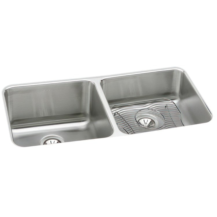 Kitchen Sink Lustertone Classic 30.75 x 18.5 Inch Depth 10 and 7-7/8 Inch Double Bowl Equal Kit Lustrous Satin Undermount Drain Location Rear Center - Frankwebs