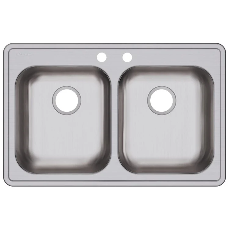 Kitchen Sink Dayton 33 x 21.25 Inch Double Bowl Equal 2 Hole ADA Satin Top Mount Rectangle Drain Location Rear Center Depth 5-3/8 Inch Bottom Only Pads - Frankwebs