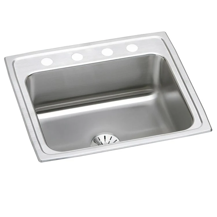 Kitchen Sink Lustertone Classic 22 x 19.5 Inch Single Bowl with Perfect Drain 4 Hole Lustrous Satin Drop-In Stainless Steel Drain Location Center Bottom Only Pads - Frankwebs