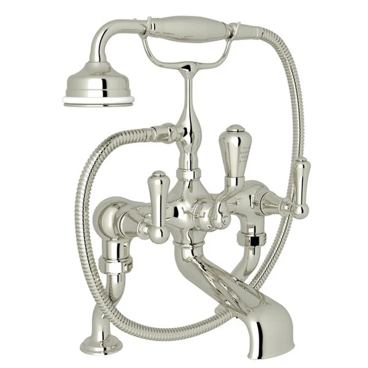 Tub Filler Georgian Era Exposed Deck Mount with Handshower 3 Lever Fixed Spout Polished Chrome - Frankwebs