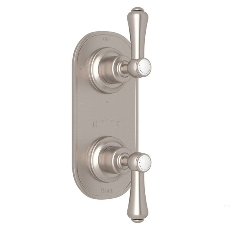 Thermostatic Trim Georgian Era 1/2 Inch with Diverter 2 White Porcelain Lever Satin Nickel Brass - Frankwebs