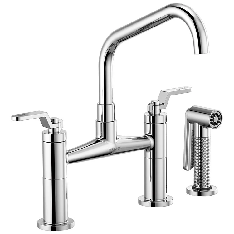 Litze Two Handle Kitchen Bridge Faucet with Angled Spout/Industrial Handle/Side Sprayer - Frankwebs