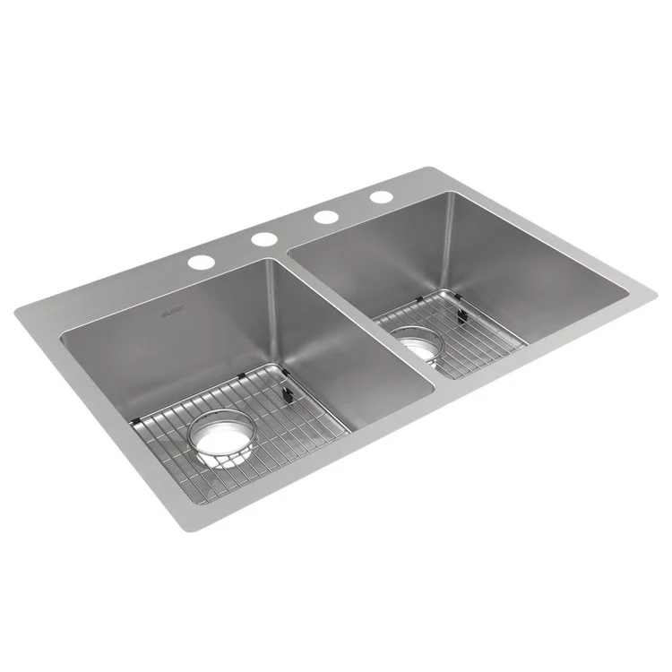 Kitchen Sink Crosstown 33 x 22 Inch Double Bowl Equal Kit 4 Hole Polished Satin Drop-In Undermount - Frankwebs