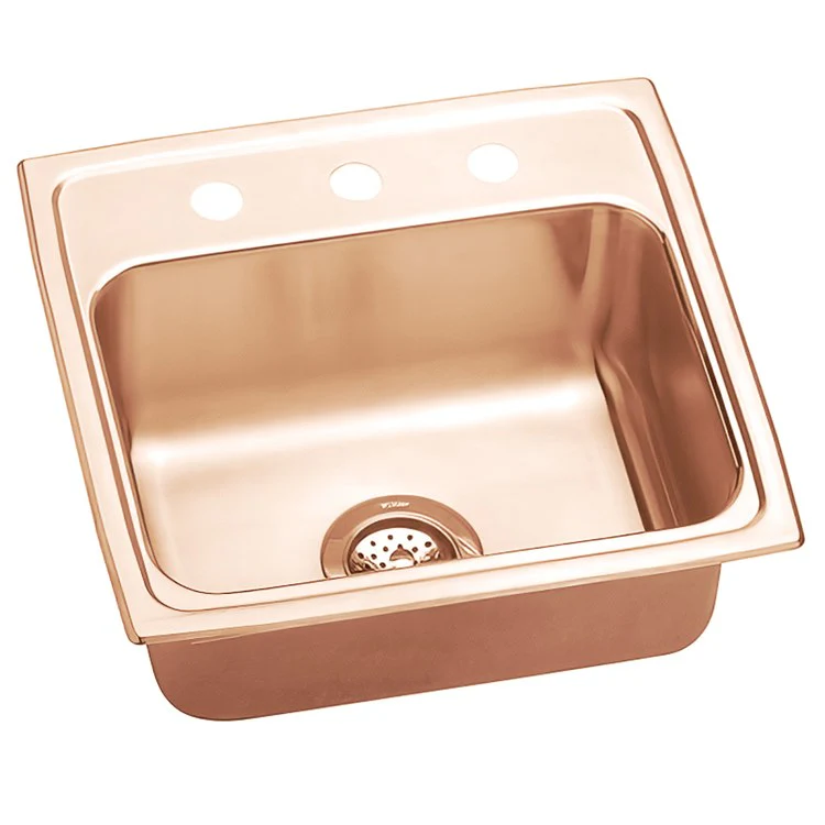 Kitchen Sink 19 x 18 Inch Single Bowl 3 Hole Copper Drop-In CuVerro Antimicrobial Copper Drain Location Center Bottom Only Pads - Frankwebs