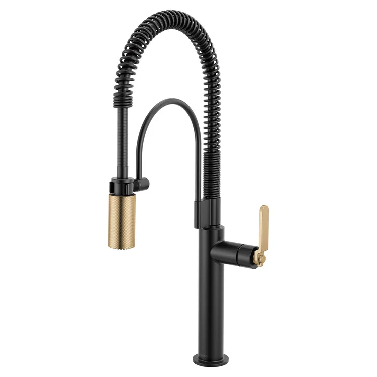 Kitchen Faucet Litze Semi Professional 1 Industrial Handle ADA Matte Black/Brilliance Luxe Gold Gooseneck 360 DEG Swivel 1 Hole 1.8 Gallons per Minute - Frankwebs