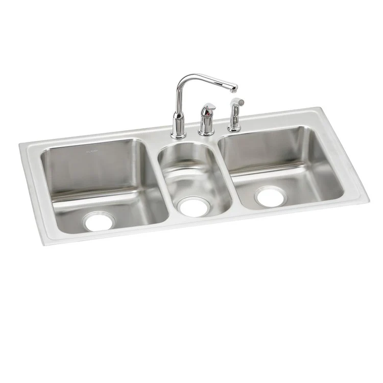 Kitchen Sink Lustertone Classic 43 x 22 Inch Triple Bowl Kit with Faucet 3 Hole Lustrous Satin Drop-In Sink Kits - Frankwebs