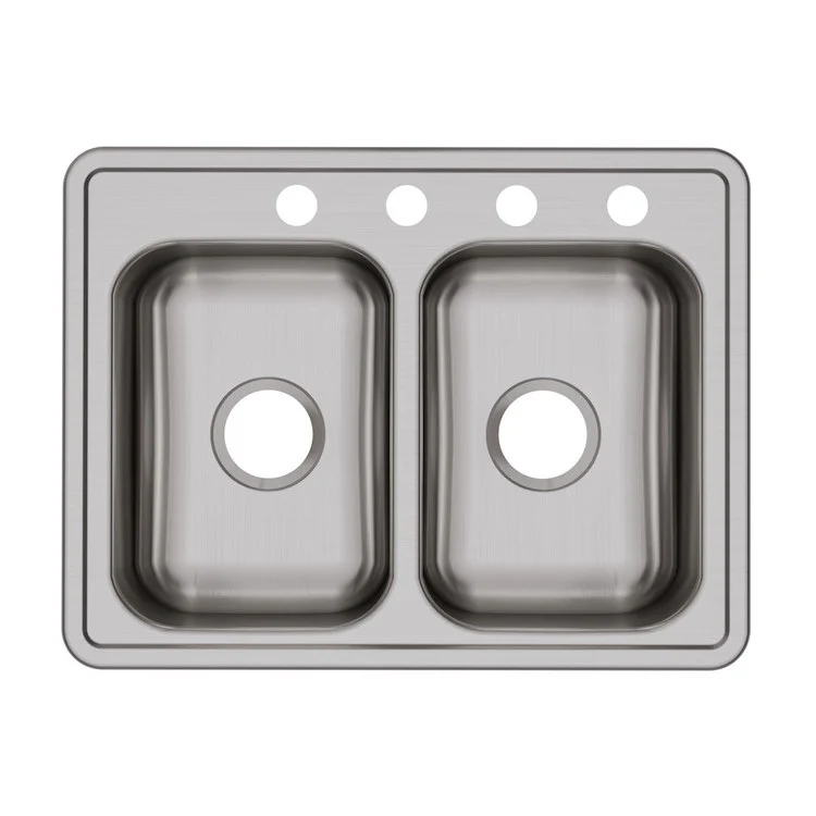 Kitchen Sink Dayton 25 x 19 Inch Double Bowl Equal 4 Hole ADA Satin Drop-In Rectangle Drain Location Center Depth 6-1/3 Inch Bottom Only Pads - Frankwebs