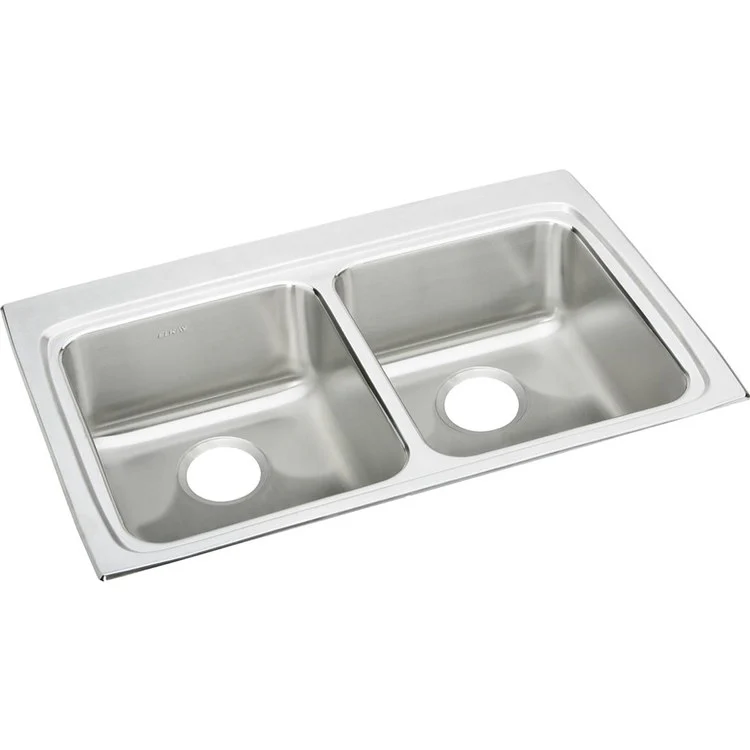Kitchen Sink Lustertone Classic 33 x 22 Inch Double Bowl Equal ADA Lustrous Satin Drop-In Rectangle Drain Location Rear Center Depth 6 Inch Bottom Only Pads - Frankwebs