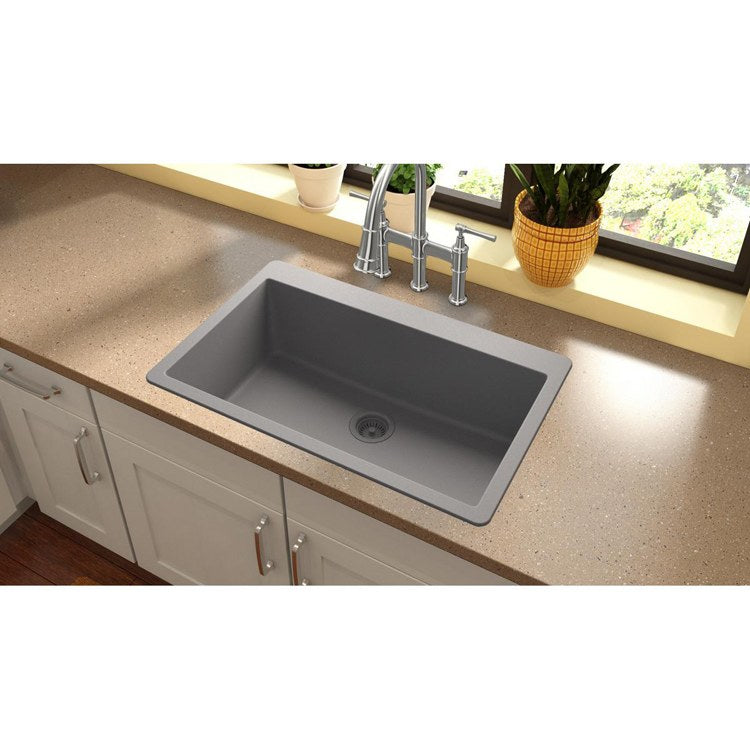 Kitchen Sink Quartz Classic 33 x 21 Inch Single Bowl Greystone Drop-In - Frankwebs
