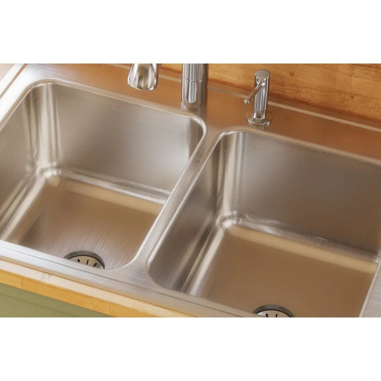 Kitchen Sink Lustertone Classic 33 x 22 Inch Double Bowl Equal with Perfect Drain 4 Hole Lustrous Satin Drop-In 10-1/8 Inch - Frankwebs