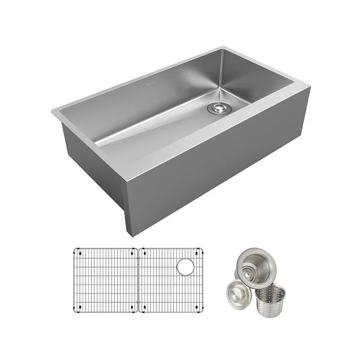 Sink Kit Crosstown Farmhouse 35.875 x 20.25 Inch Single Bowl Polished Satin Bottom Grid Strainer Drain - Frankwebs