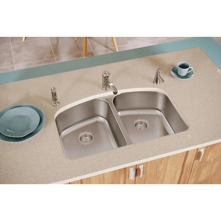 Kitchen Sink Dayton 33 x 22 Inch Double Bowl Equal 3 Hole Premium Highlighted Satin Drop-In/Undermount - Frankwebs