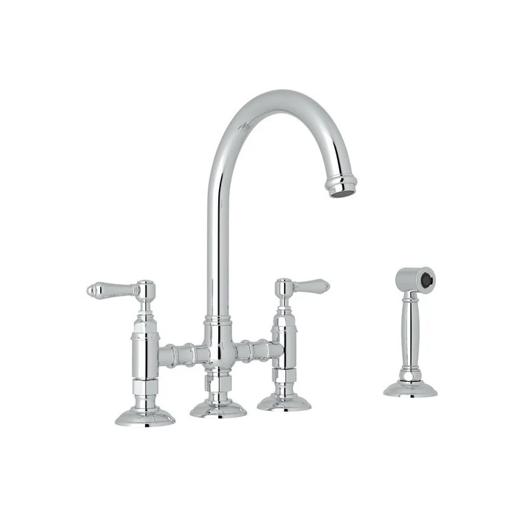 Kitchen Faucet San Julio with Sidespray 2 Metal Lever Tuscan Brass Column Spout Three Leg Bridge 1.5 Gallons per Minute - Frankwebs