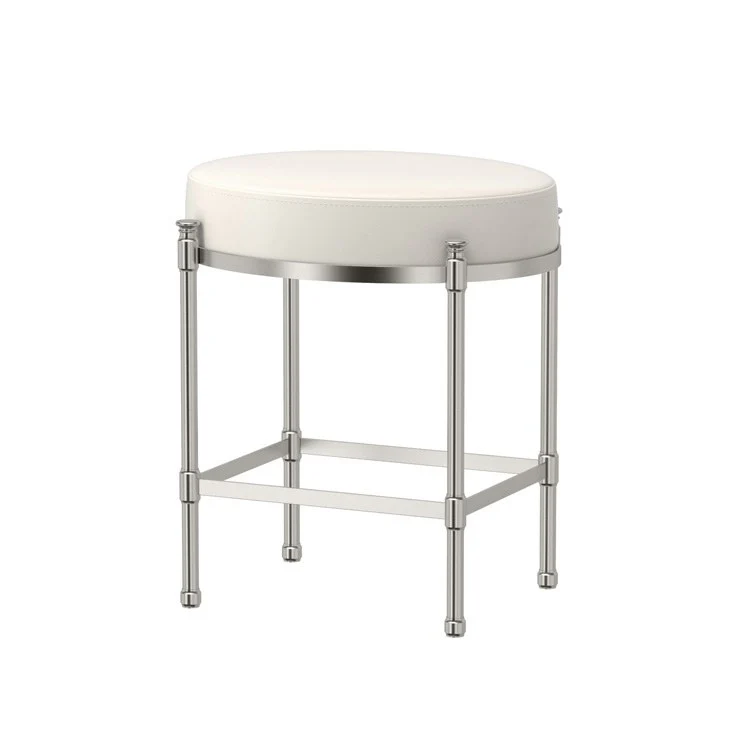Stool Oval Vanity Stool with White Leather 19.5 Inch Chrome Metal - Frankwebs