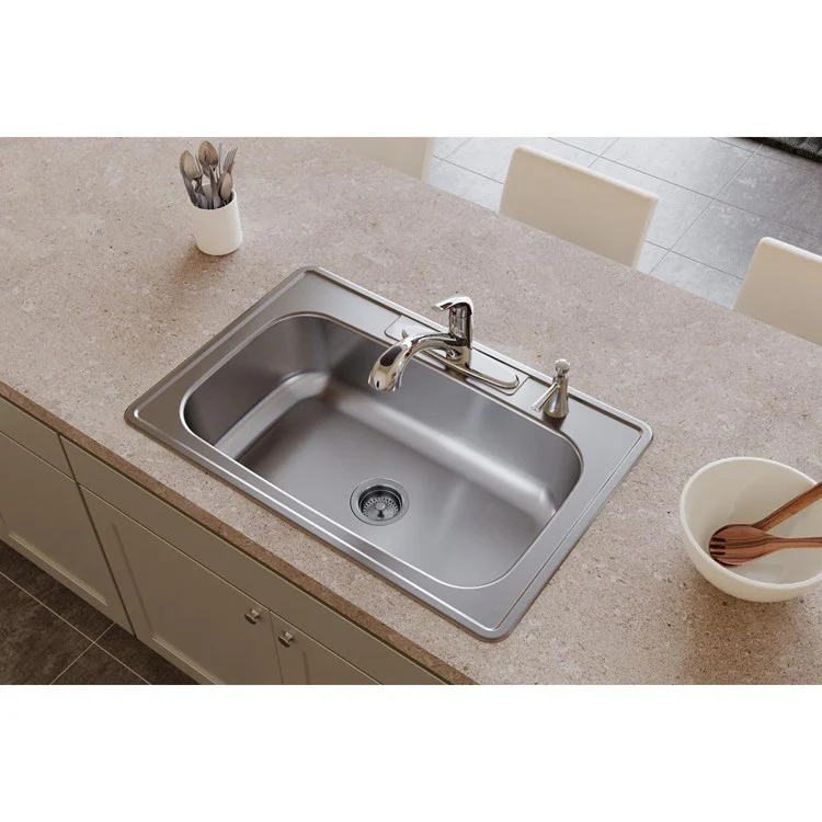 Kitchen Sink Dayton 33 x 22 Inch Single Bowl Equal 4 Hole Elite Satin Drop-In Drain Location Center Bottom Only Pads - Frankwebs