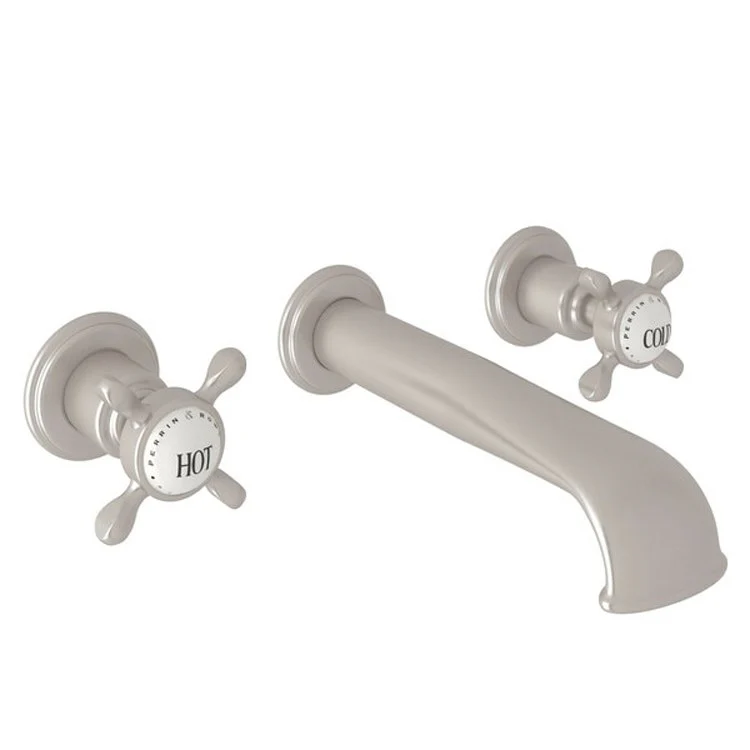 Lavatory Faucet Edwardian Wall Mount 2 Cross Satin Nickel 1.2 Gallons per Minute U-Spout - Frankwebs