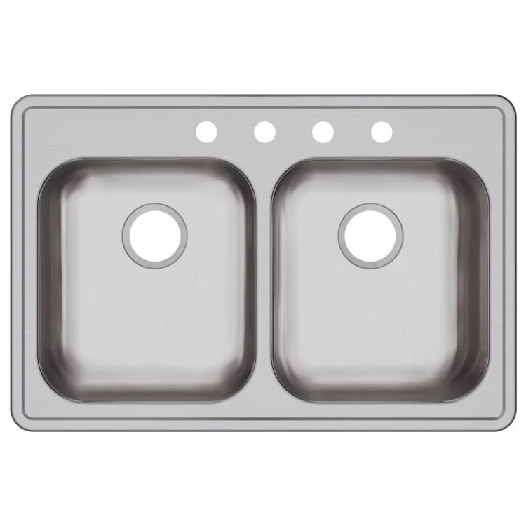 Kitchen Sink Dayton 33 x 22 Inch Double Bowl Equal 4 Hole ADA Satin Drop-In Rectangle Drain Location Rear Center Depth 5-3/8 Inch Bottom Only Pads - Frankwebs