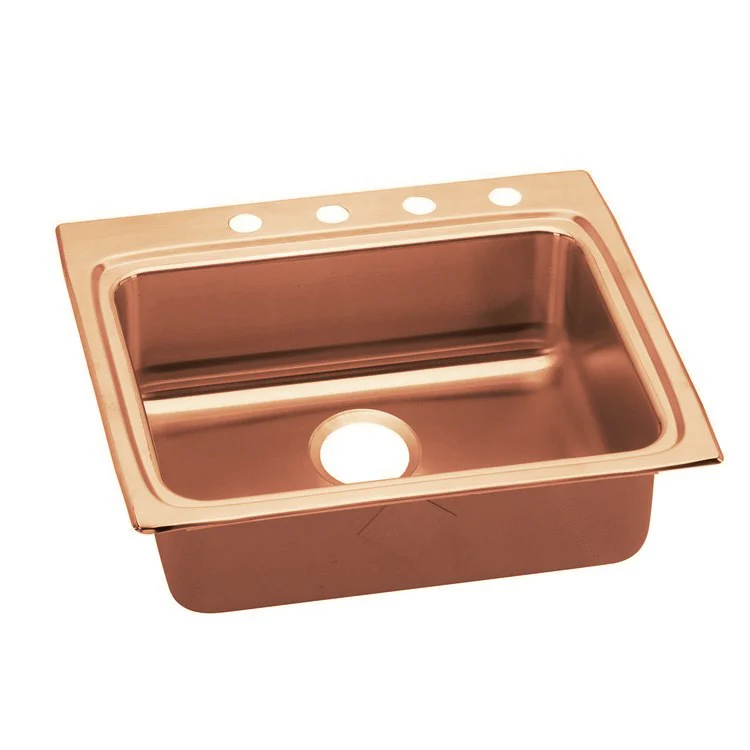 Kitchen Sink 25 x 22 Inch Single Bowl 1 Hole ADA Copper Drop-In Rectangle Drain Location Rear Center Depth 4 Inch Bottom Only Pads - Frankwebs