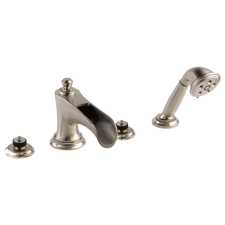 Roman Tub Trim Rook with H2Okinetic Handshower Less Handle Brilliance Luxe Gold ADA 10-16 Inch Spread 1.75 Gallons per Minute - Frankwebs