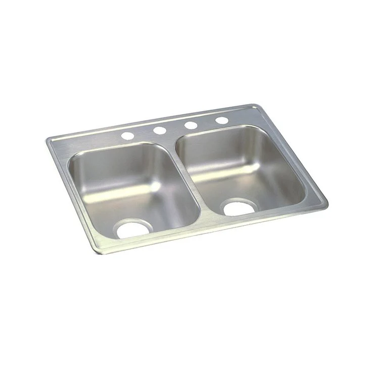 Kitchen Sink Dayton 25 x 19 Inch Double Bowl Equal 4 Hole ADA Satin Drop-In Rectangle Drain Location Center Depth 6-1/3 Inch Bottom Only Pads - Frankwebs