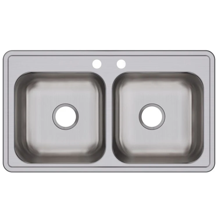 Kitchen Sink Dayton 33 x 19 Inch Double Bowl Equal 2 Hole Elite Satin Top Mount - Frankwebs