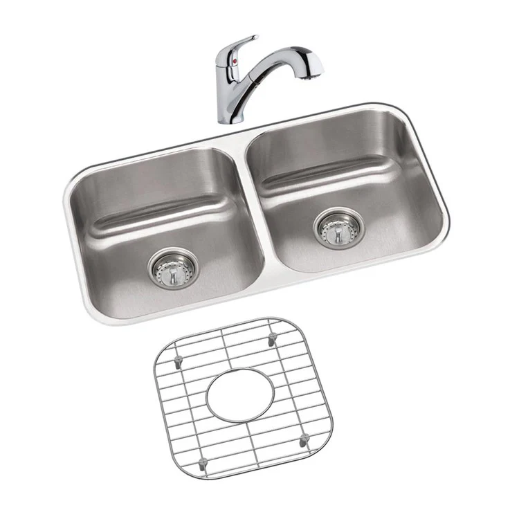 Sink Kit Dayton Equal 31.75 x 18.25 Inch Double Bowl Radiant Satin Faucet Bottom Grid Two Drains - Frankwebs