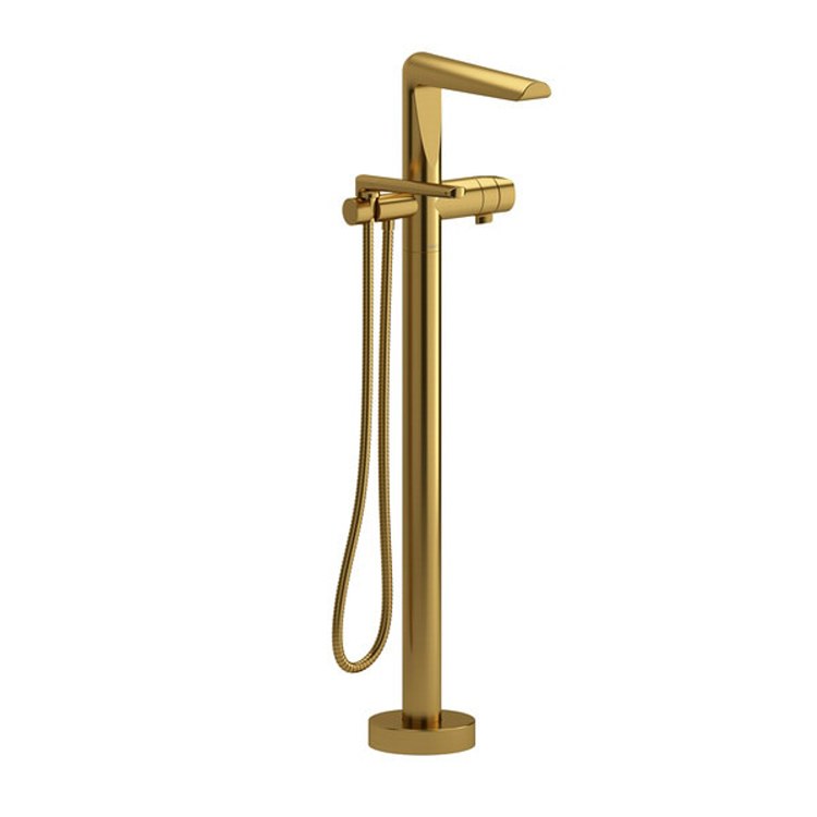 Tub Filler Trim Parabola Floor Mount 2-Way Type T 1 Lever Brushed Gold - Frankwebs