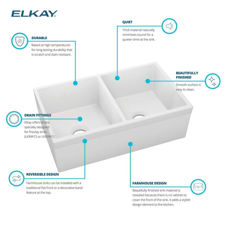 Kitchen Sink Fireclay 33 x 20 Inch Double Bowl Equal Kit Apron Front with Faucet ADA White Farmhouse Rectangle Drain Location Center Depth 10-1/8 Inch - Frankwebs