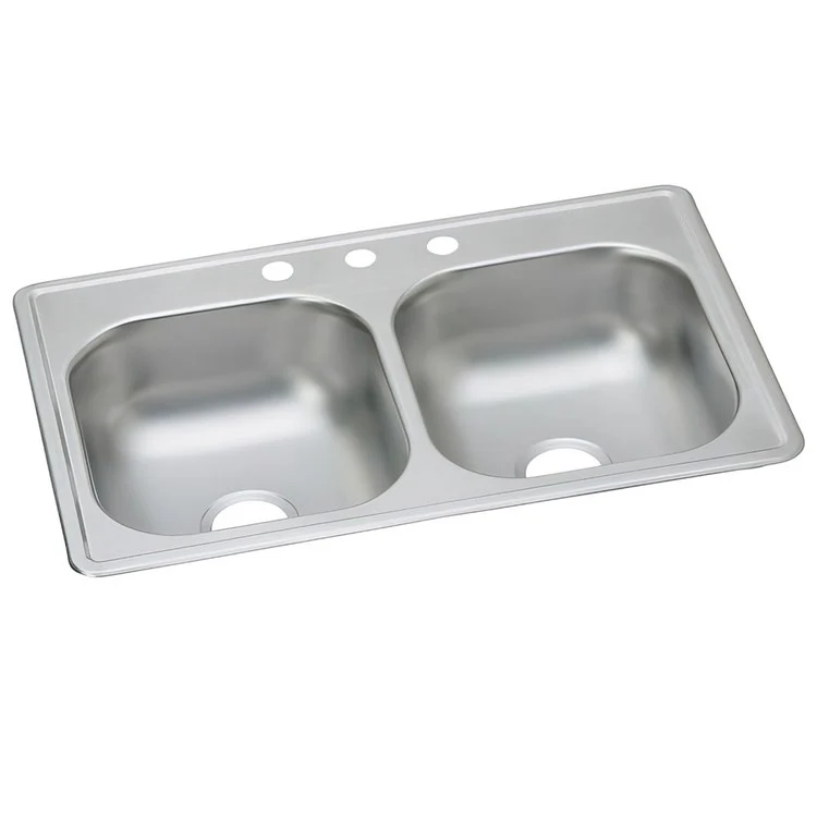 Kitchen Sink Dayton 33 x 19 Inch Double Bowl Equal 3 Hole Elite Satin Top Mount - Frankwebs