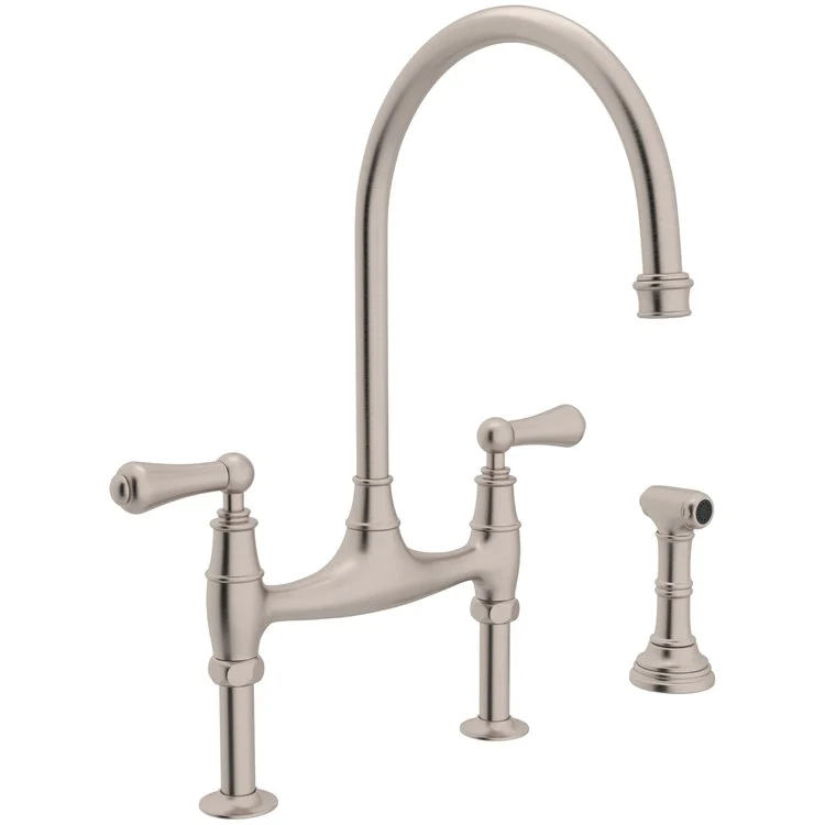 Kitchen Faucet Georgian Era 7-7/8 Inch Spread 2 Lever Polished Nickel Bridge Swivel Spout 1.8 Gallons per Minute - Frankwebs