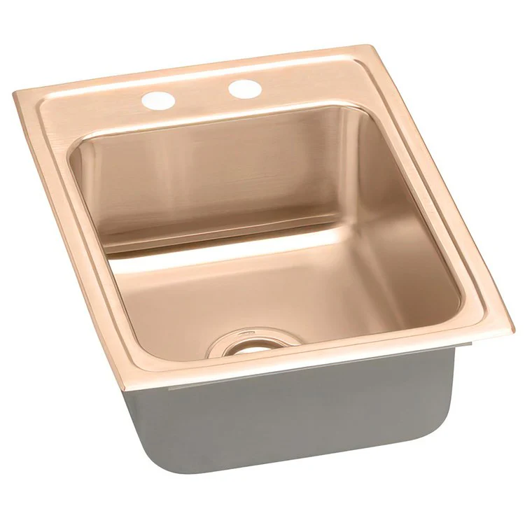 Kitchen Sink 17 x 22 Inch Single Bowl 2 Hole Copper Drop-In CuVerro Antimicrobial Copper Drain Location Center Full Spray Sides and Bottom - Frankwebs