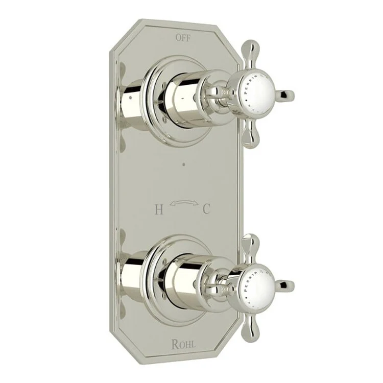 Thermostatic Trim Edwardian 1/2 Inch with Diverter Flat Edge 2 Cross Polished Chrome Brass - Frankwebs
