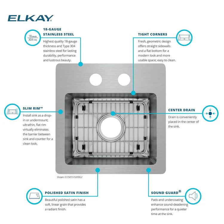 Bar Sink Crosstown 15 x 15 Inch Single Bowl Dual Mount Kit 2 Hole Polished Satin Drop-In Undermount Square Drain Size 3-1/2 Inch - Frankwebs
