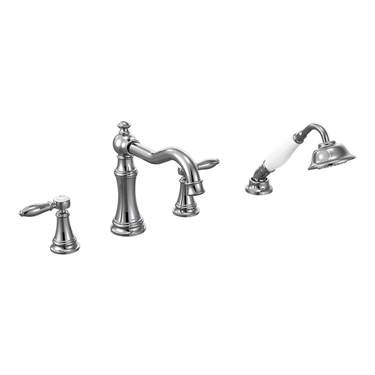 Weymouth Two-Handle High-Arc Roman Tub Faucet with Cross Handles/Handshower - Frankwebs