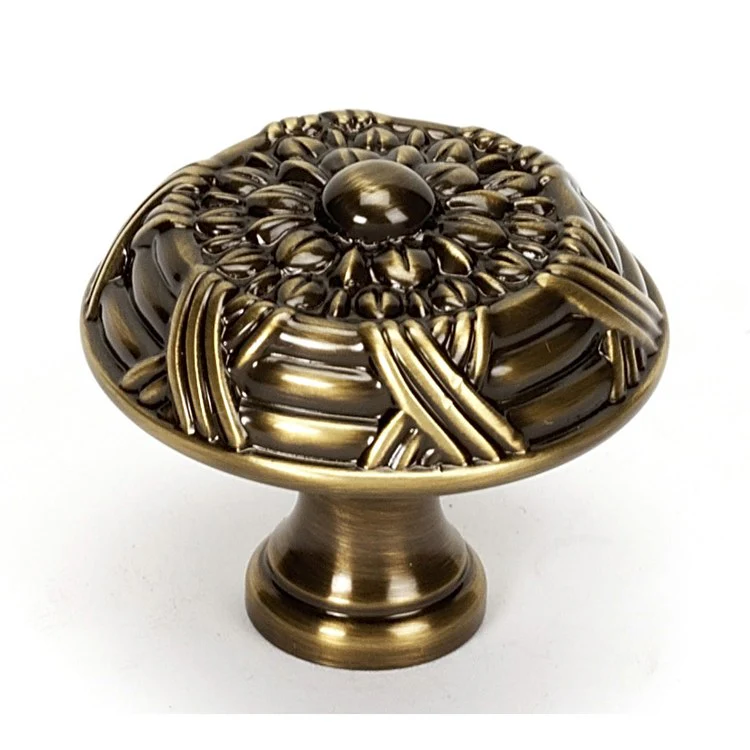Knob Ribbon and Reed Round Polished Antique Brass 1-1/2 Inch 1-1/2 Inch 5/8 Inch - Frankwebs