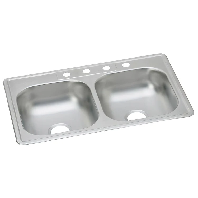 Kitchen Sink Kingsford 33 x 22 Inch Double Bowl Equal 4 Hole ADA Satin Drop-In Rectangle Drain Location Center Depth 6 Inch Bottom Only Pads - Frankwebs