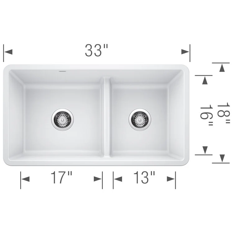 Kitchen Sink Precis 33 x 18 Inch Double Bowl 1-3/4 Reverse with Low Divide White Undermount - Frankwebs