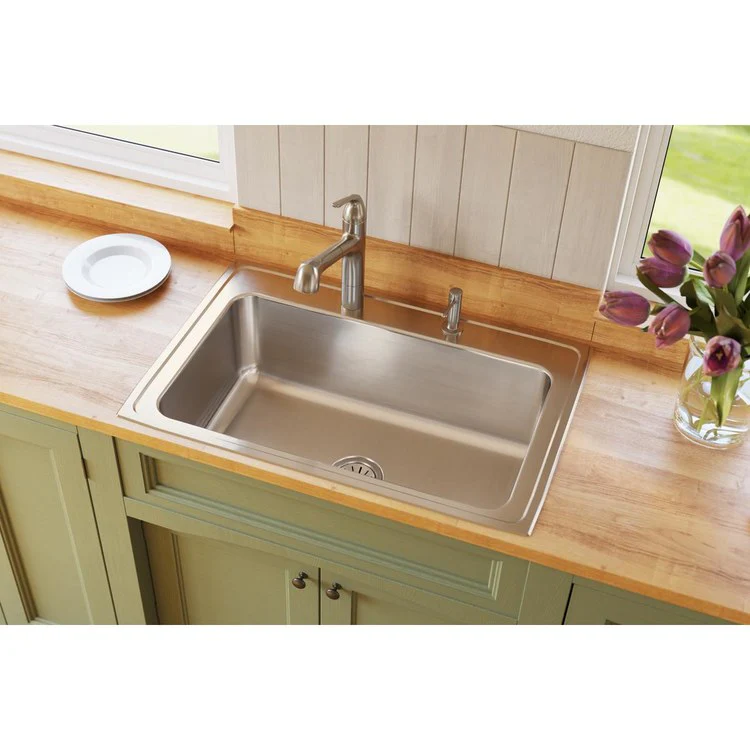 Kitchen Sink Lustertone Classic 33 x 22 Inch Single Bowl 5 Hole Lustrous Satin Drop-In 10-1/8 Inch - Frankwebs