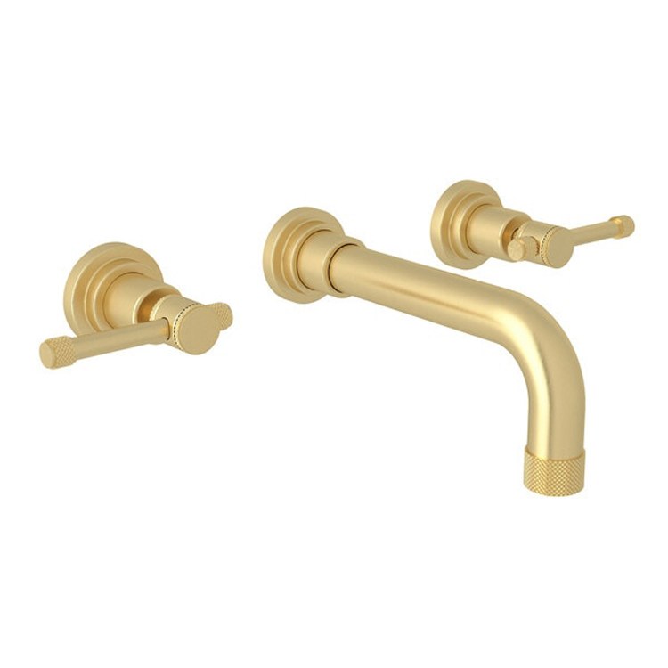 Lavatory Faucet Campo Wall Mount Widespread 2 Industrial Metal Lever Satin Unlacquered Brass 1.2 Gallons per Minute 3 Hole - Frankwebs