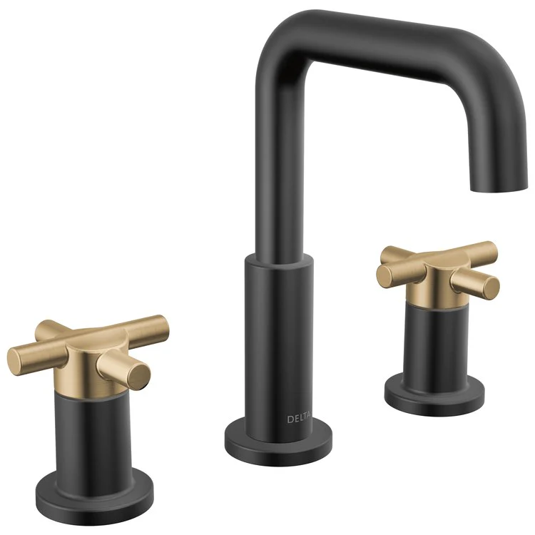 Lavatory Faucet Nicoli Widespread 6-16 Inch Spread 2 Lever ADA WaterSense Matte Black/Brilliance Champagne Bronze 1.2 Gallons per Minute 8-1/8 Inch - Frankwebs