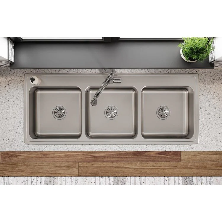 Kitchen Sink Lustertone Classic 54 x 22 Inch Triple Bowl 1 Hole Lustrous Satin Drop-In Drain Location Center Bottom Only Pads - Frankwebs