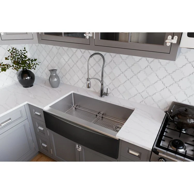 Kitchen Sink Crosstown 36 x 20.25 Inch Single Bowl with Basin Rack Polished Satin Farmhouse - Frankwebs