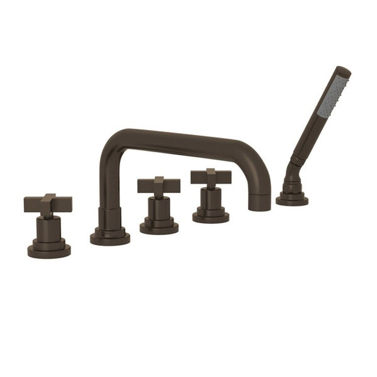 Tub Filler Lombardia Deck Mount with Handshower 3 Cross U-Spout Unlacquered Brass - Frankwebs