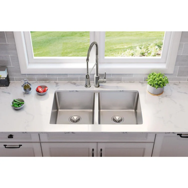 Kitchen Sink Lustertone Iconix 32.75 x 19.5 Inch Double Bowl Luminous Satin Undermount - Frankwebs