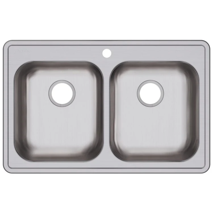 Kitchen Sink Dayton 33 x 21.25 Inch Double Bowl Equal 1 Hole ADA Satin Top Mount Rectangle Drain Location Rear Center Depth 5-3/8 Inch Bottom Only Pads - Frankwebs