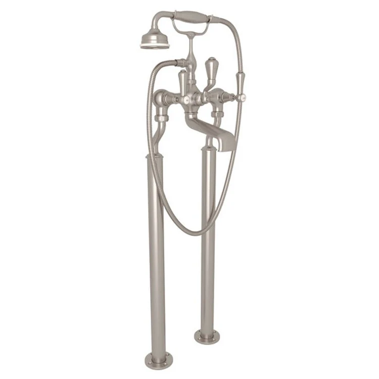 Tub Filler Georgian Era Exposed Floor Mount with Handshower 8 Inch Spread 3 White Porcelain Lever Polished Chrome - Frankwebs