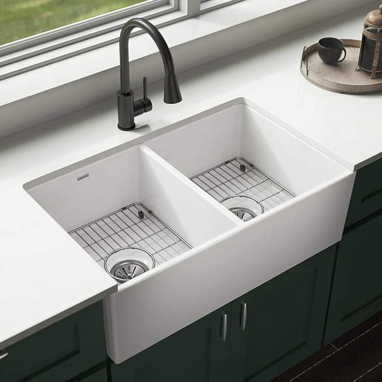 Kitchen Sink Fireclay 33 x 20 Inch Double Bowl Equal Kit Apron Front White Farmhouse Drain Location Center - Frankwebs