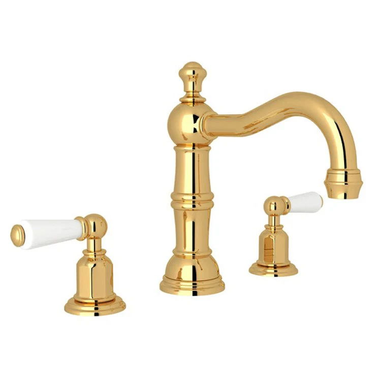 Lavatory Faucet Edwardian 6-15-3/4 Inch Spread 2 Lever English Gold 1.2 Gallons per Minute Swivel Column Spout - Frankwebs