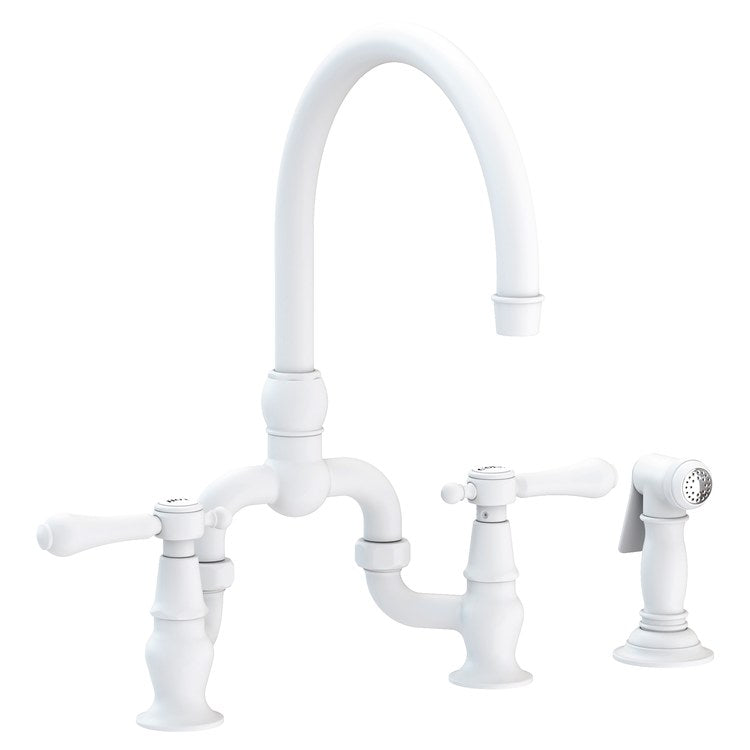 Kitchen Faucet Chesterfield Bridge 8 Inch Spread 2 Lever ADA Matte White Pull Out Sidespray Spout Height 9 Inch Spout Reach 7-1/8 to 9 Inch 1.8 Gallons per Minute - Frankwebs