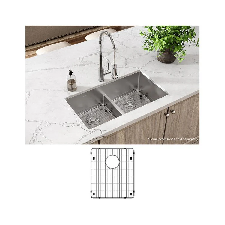 Kitchen Sink Crosstown 33 x 22 Inch Double Bowl Equal Kit with Aqua Divide 1 Hole Polished Satin Drop-In Undermount - Frankwebs